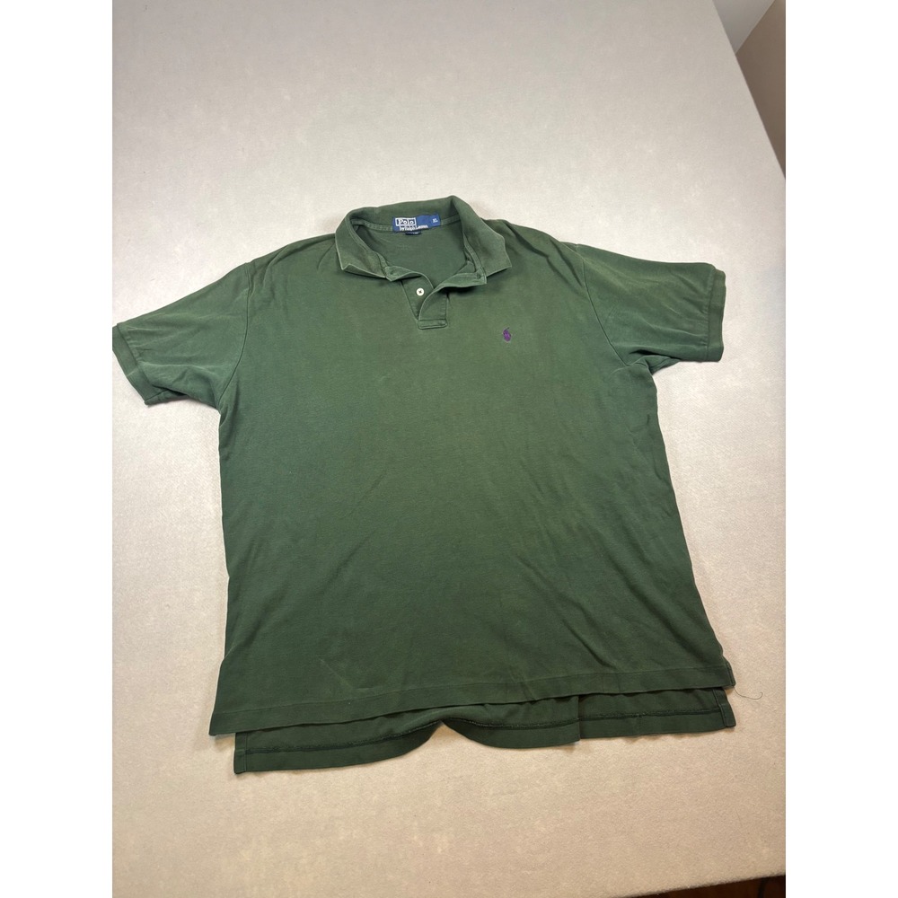 Polo Ralph Lauren Men XL Green Short Sleeve Pique Polo Shirt Purple Pony Logo